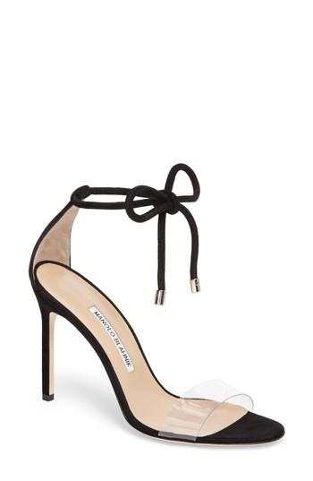 Women's Manolo Blahnik Estro Ankle Tie Sandal Us / 39eu - Metallic