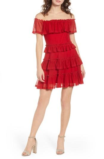 Women's The Fifth Label National Ruffle Off The Shoulder Dress, Size - Red