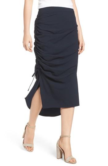 Women's Trouve Side Shirred Skirt, Size - Blue
