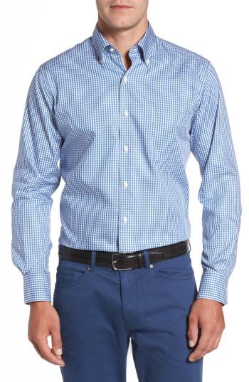 Men's Peter Millar Crown Soft Gingham Regular Fit Sport Shirt, Size - Blue