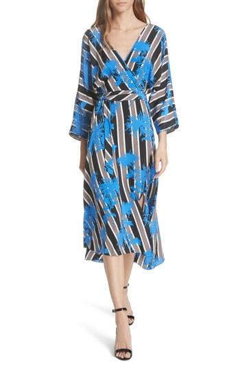 Women's Dvf Eloise Silk Wrap Midi Dress - Blue