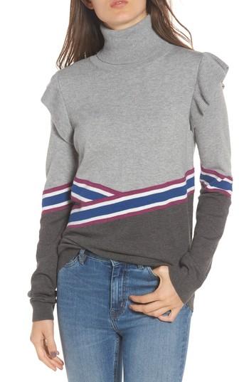 Women's Hinge Colorblock Turtleneck Sweater, Size - Grey