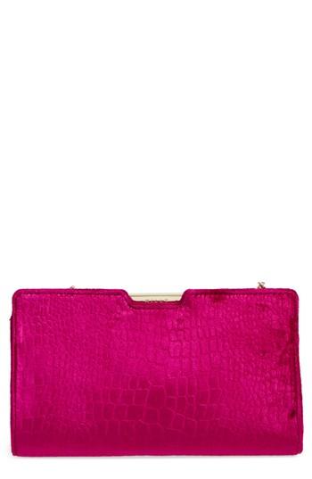 Milly Croc Embossed Velvet Frame Clutch - Purple