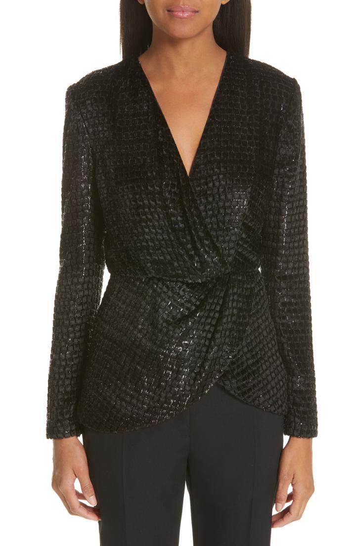 Women's Brandon Maxwell Metallic Velvet Surplice Top - Black