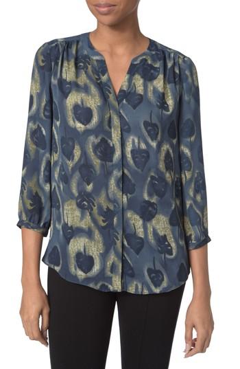 Petite Women's Nydj Pleat Back Blouse, Size P - Blue/green