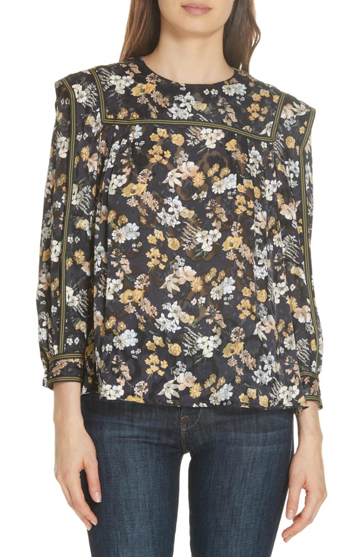Women's Derek Lam 10 Crosby Floral Burnout Blouse - Black