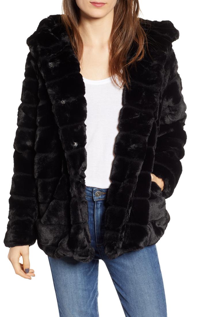 Women's Apparis Goldie Faux Fur Hooded Jacket - Black