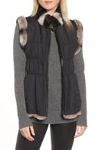 Women's Linda Richards Reversible Genuine Rabbit Fur & Ruched Silk Vest With Knit Back - Grey