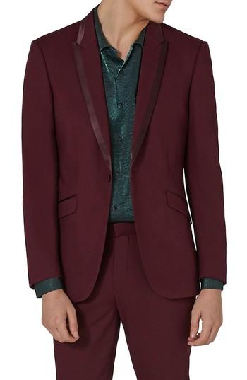 Men's Topman Skinny Fit Burgundy Tuxedo Jacket 32 - Burgundy