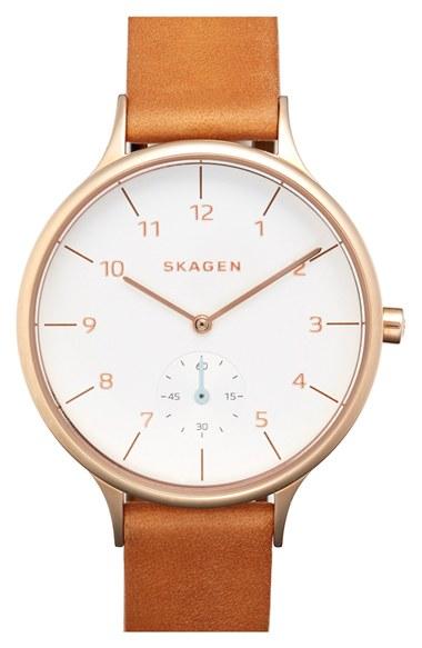 Women's Skagen 'anita' Leather Strap Watch, 34mm