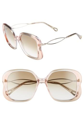 Women's Chloe Petal 56mm Rectangle Sunglasses - Iridescent Green/ Peach