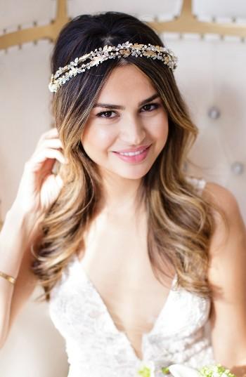 Brides & Hairpins Olympia Double Banded Crystal Halo, Size - Metallic