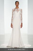 Women's Nouvelle Amsale Noelle Long Sleeve Lace & Crepe Gown, Size - White