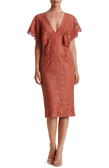 Women's Dress The Population Lidia Lace Midi Dress - Orange