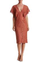 Women's Dress The Population Lidia Lace Midi Dress - Orange