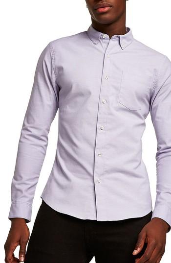 Men's Topman Muscle Fit Oxford Shirt - Purple
