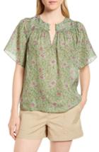 Women's Nordstrom Signature Floral Flutter Sleeve Silk Top - Green