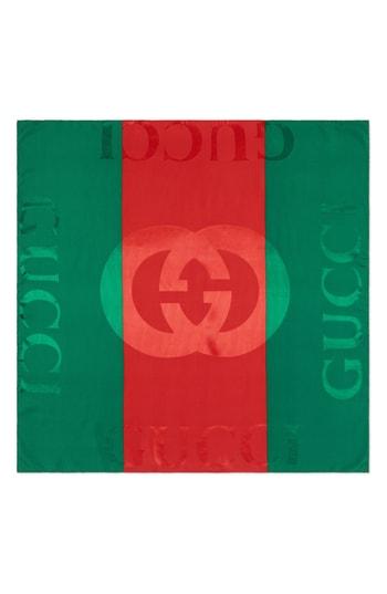 Women's Gucci Web Print Jacquard Silk Twill Scarf, Size - Green