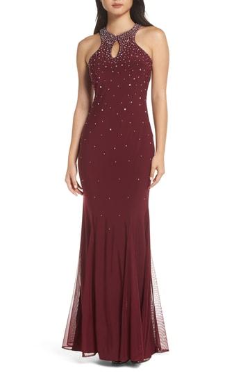 Women's Morgan & Co. Embellished Keyhole Trumpet Gown - Black