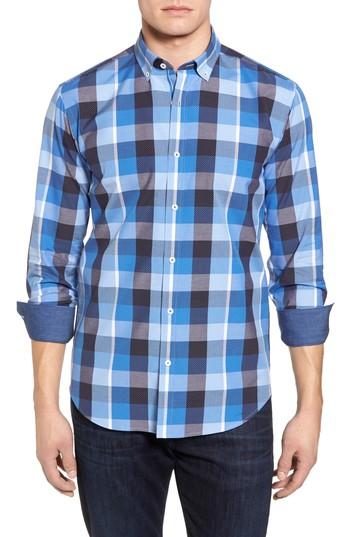 Men's Bugatchi Shaped Fit Check Dot Sport Shirt - Blue