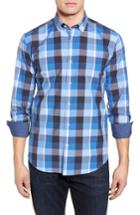 Men's Bugatchi Shaped Fit Check Dot Sport Shirt - Blue