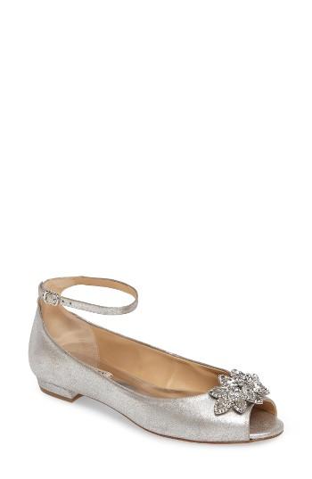 Women's Badgley Mischka Kaidence Embellished Peep-toe Flat .5 M - Metallic