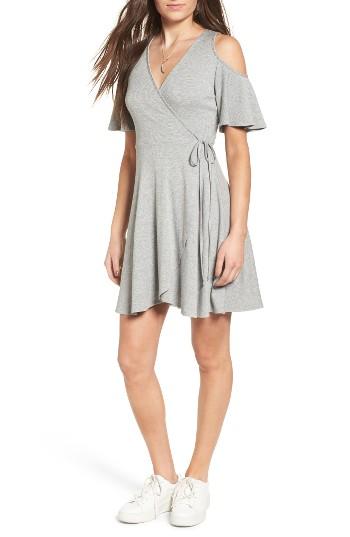 Women's Soprano Rib Knit Wrap Dress - Grey