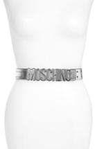 Women's Moschino Logo Plate Metallic Leather Belt - Silver/ Nickel
