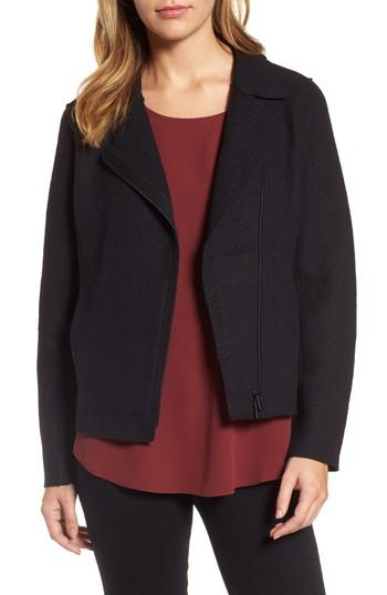 Women's Eileen Fisher Boiled Wool Moto Jacket - Black