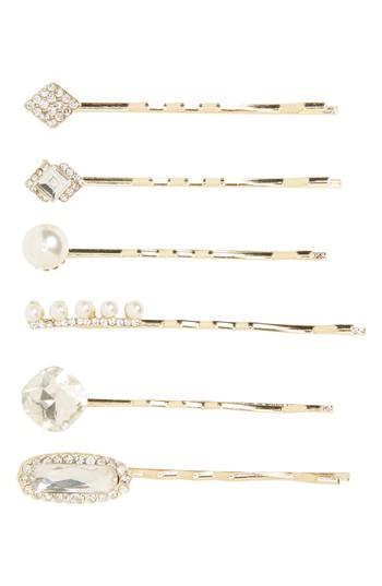 Cara 6-pack Embellished Bobby Pins, Size - Metallic