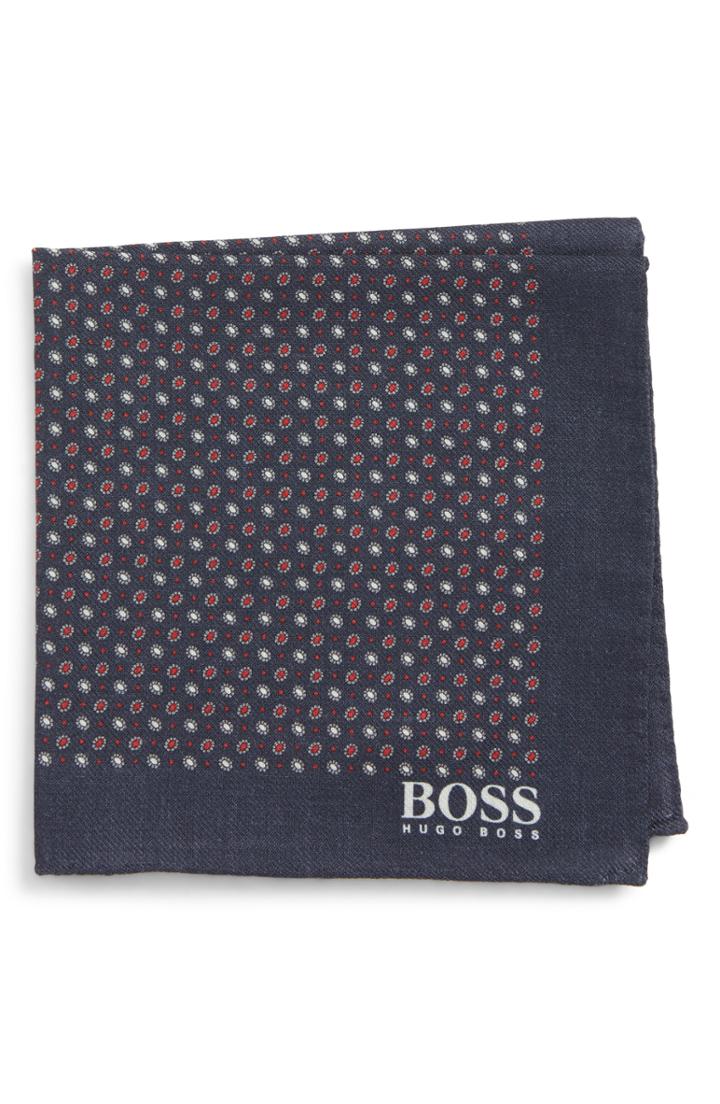 Men's Boss Medallion Wool Pocket Square, Size - Blue