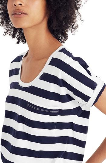 Women's Madewell Stripe U-neck Tee, Size - Blue