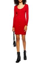 Women's Topshop Ribbed Button Dress Us (fits Like 0) - Red