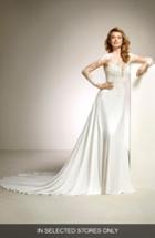 Women's Pronovias Dacil Lace Illusion Yoke & Sleeve A-line Gown, Size - Ivory