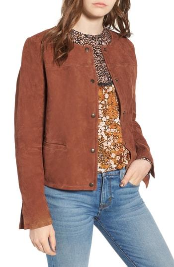 Women's Hinge Feminine Suede Jacket, Size - Brown