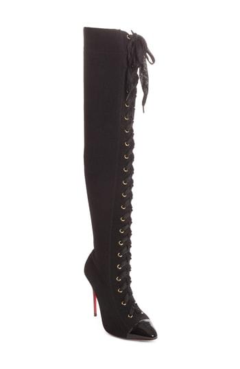 Women's Christian Louboutin Frenchie Lace-up Over The Knee Sock Boot Us / 36eu - Black