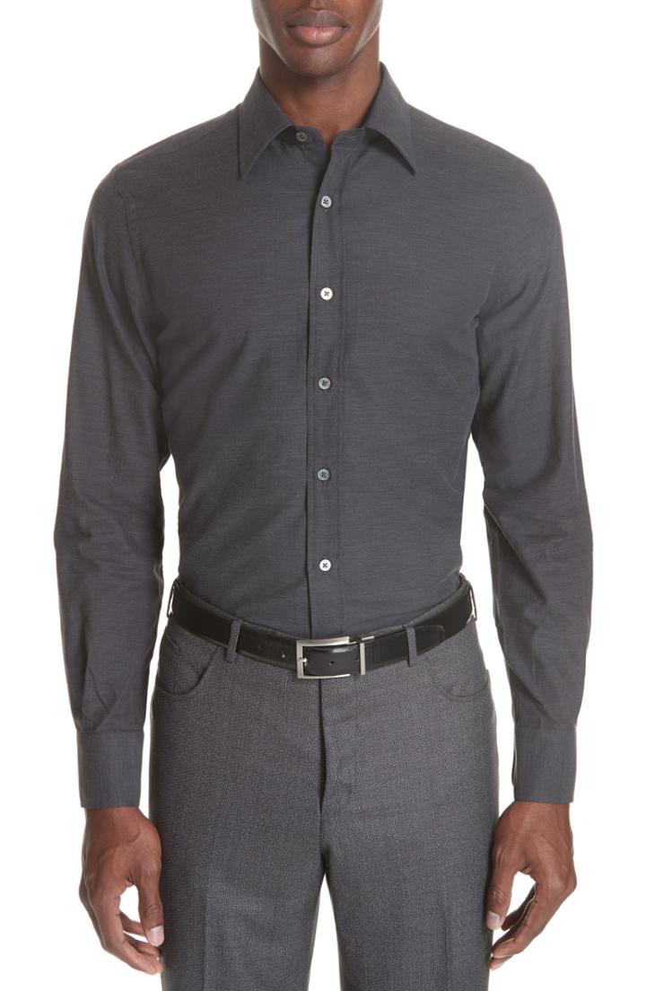 Men's Canali Classic Fit Herringbone Dress Shirt