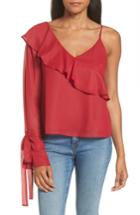 Women's Ruffle One-shoulder Blouse - Red
