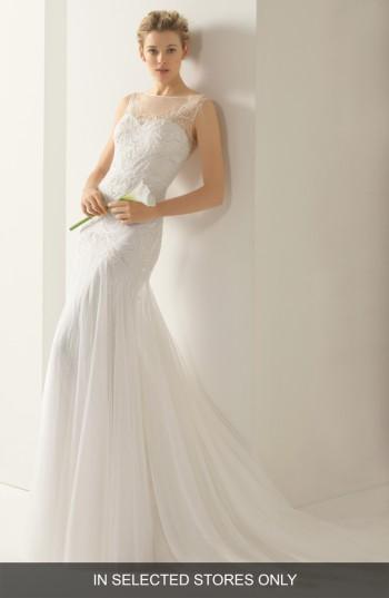 Women's Rosa Clara 'volga' Beaded Tulle Trumpet Dress, Size - Ivory