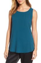 Petite Women's Eileen Fisher Ballet Neck Silk Tank P - Blue/green