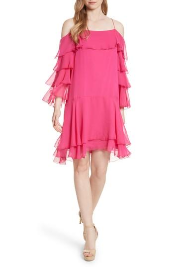 Women's Alice + Olivia Lexis Lyrd Silk Cold Shoulder Ruffle Dress