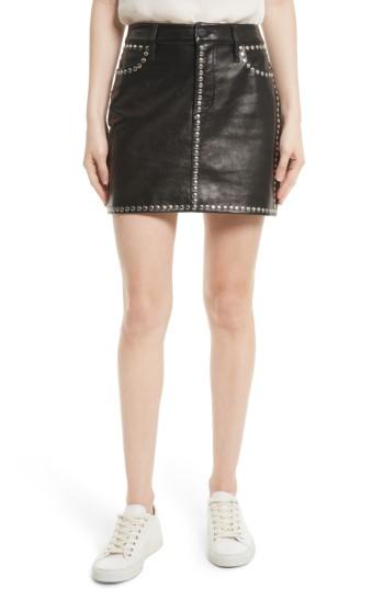 Women's Frame Studded Leather Miniskirt - Black