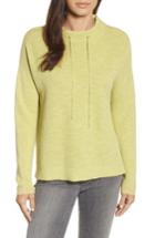 Petite Women's Eileen Fisher Drawstring Neck Organic Linen & Cotton Top, Size P - Green