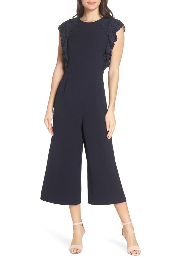 Women's Chelsea28 Pleated Shoulder Crop Jumpsuit - Blue