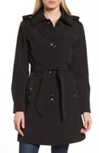 Petite Women's Gallery Belted Trench Raincoat - Black