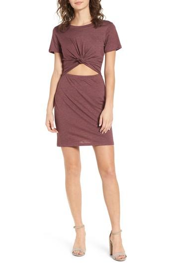 Women's Socialite Knot Front Cutout T-shirt Dress - Burgundy