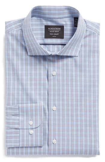 Men's Nordstrom Men's Shop Tech-smart Trim Fit Grid Dress Shirt .5 32/33 - Blue
