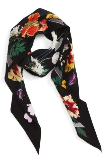 Women's Rockins Flora Skinny Silk Scarf, Size - Black