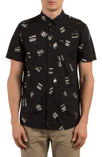 Men's Volcom Micro Warp Print Shirt, Size - Black