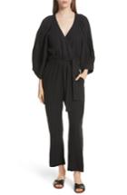 Women's Apiece Apart Meru Wrap Front Linen Blend Jumpsuit - Black